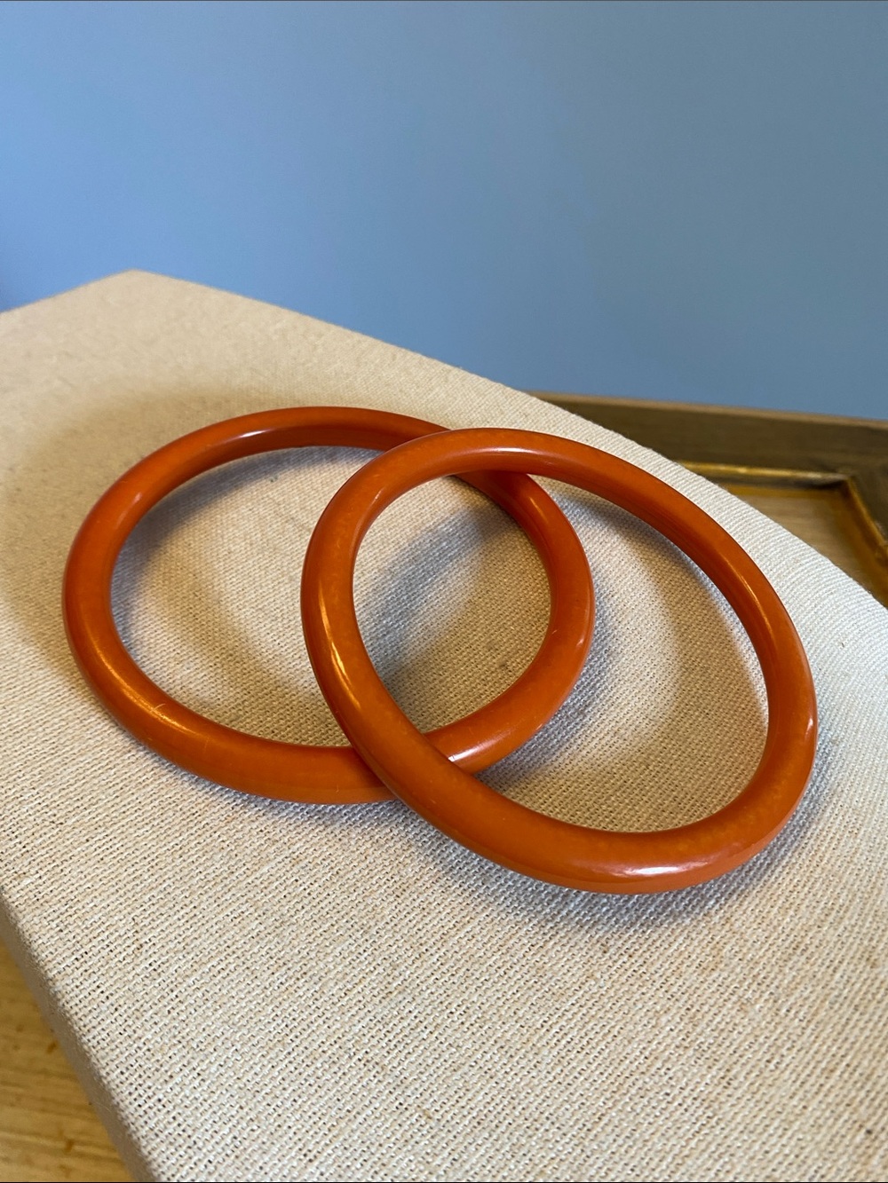 Vintage Orange Bangle Bracelets - Mid Century Retro Plastic Stack (Pair of 2)